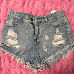 SHEIN Blue Distressed Jean Shorts